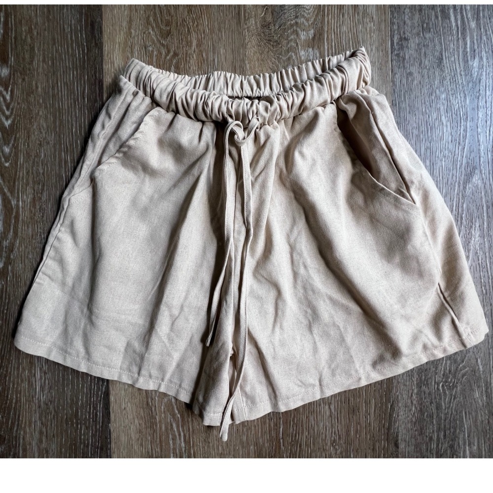 Linen Blend Shorts Womens Small Beige Elastic Drawstring Casual Relaxed